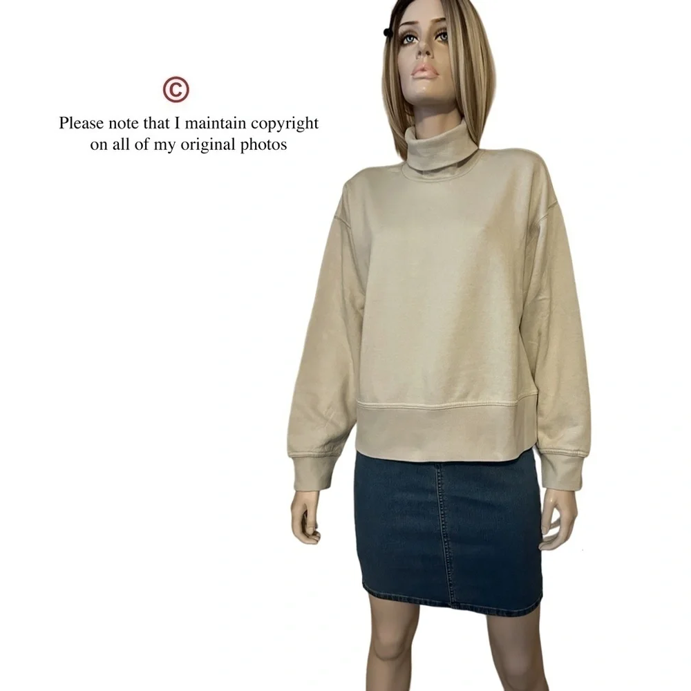 ZARA Turtleneck Sweater Top Classic Fleece Beige Ecologically Grown Oversized - Picture 8 of 16